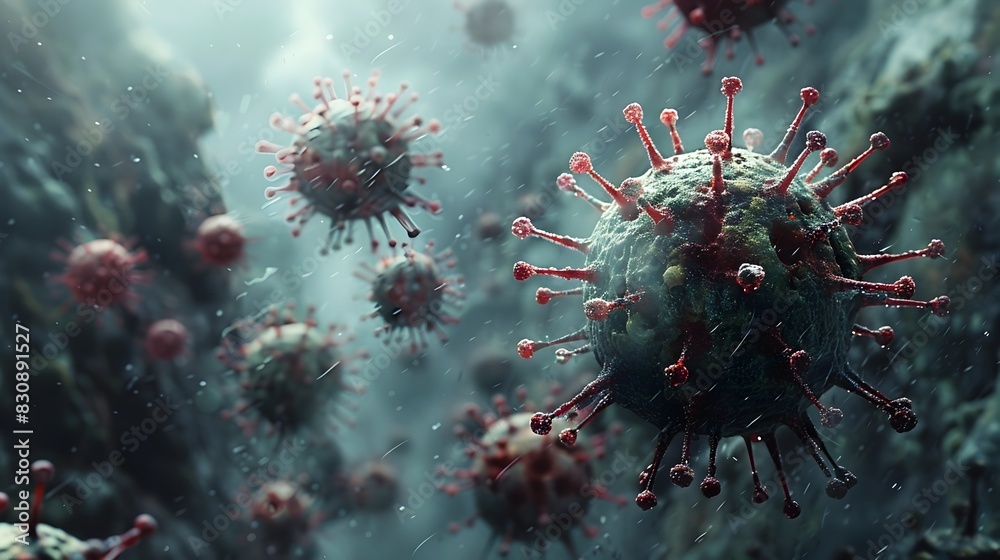 Aufkleber highly detailed microscopic view of dangerous and contagious viral pathogen causing global pandemic