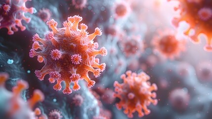 Highly Magnified 3D Rendering of Microscopic Coronavirus Pathogen Causing Global Pandemic