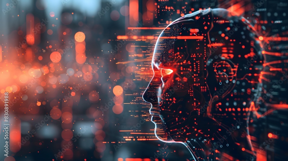 Poster a glitch-ridden artificial intelligence program spiraling out of control, causing havoc in a once or