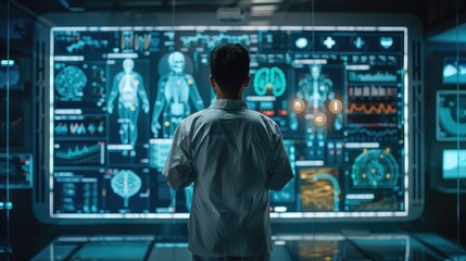 Fototapeta premium Digital health data analytics, a futuristic medical dashboard showing patient health stats and trends, AI-driven insights