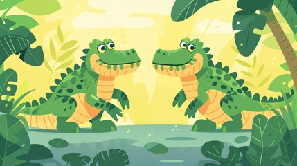 green crocodiles of a tree