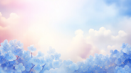Blue flowers on a background of clouds, watercolor image in pastel colors