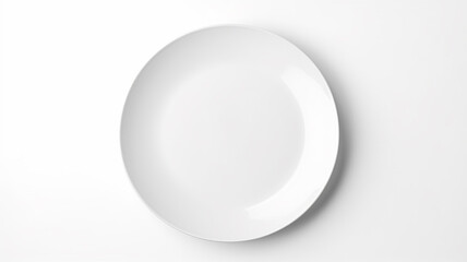 A white empty round plate on a white background, an image with copy space