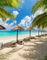 beach with trees beach, palm, sea, tropical, tree, ocean, sand, island, travel, sky, paradise, vacation, water