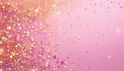 olden pink sparkles on pink background. Light pink minimalistic festive background