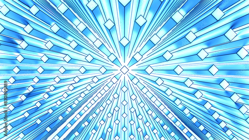 Poster abstract columns with the distortion of space. motion. optical illusion with dots and pillars around