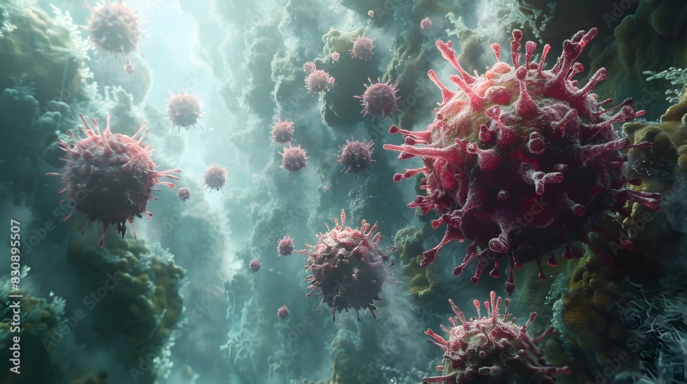 Aufkleber microscopic view of colorful viral structures representing pandemic outbreak