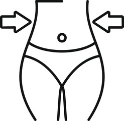 Line art of a woman's midsection with arrows depicting waist slimming or weight reduction
