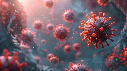 Microscopic View of Dangerous Coronavirus Outbreak Spreading Through Microscopic Cells