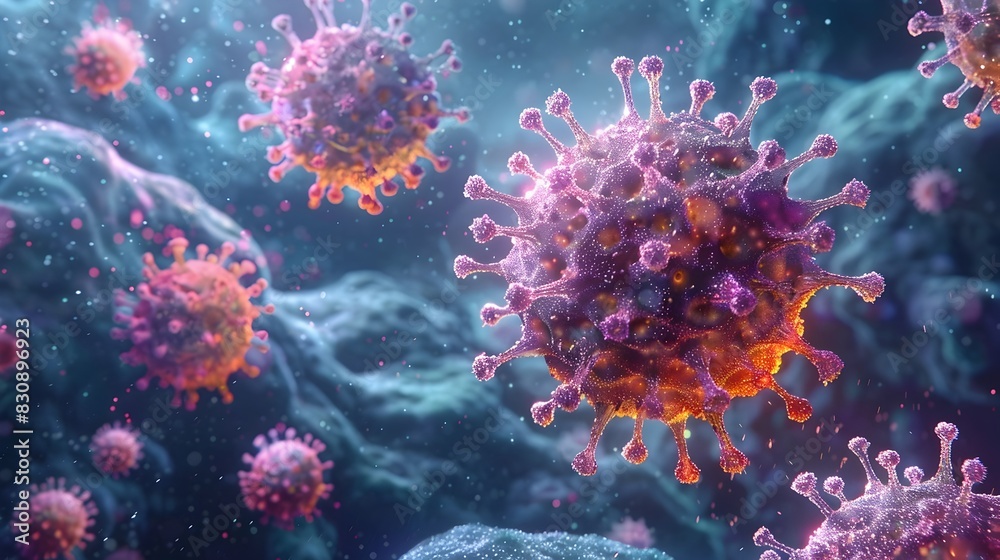 Aufkleber microscopic view of dangerous viral particles causing widespread pandemic outbreak