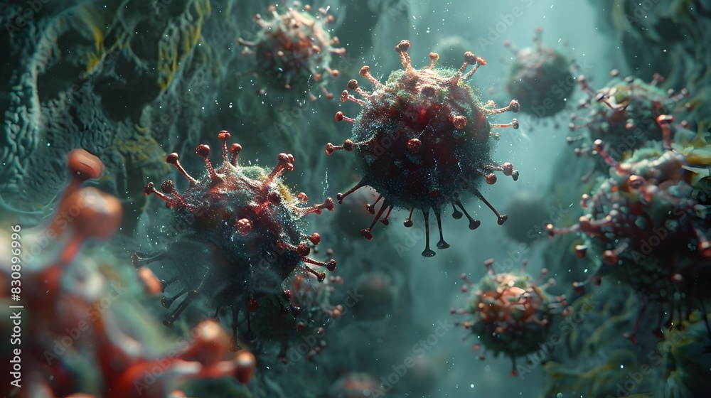 Aufkleber microscopic view of dangerous viral pathogens during global pandemic outbreak