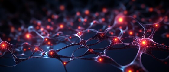 Neural network simulation with glowing nodes, dark tech background,