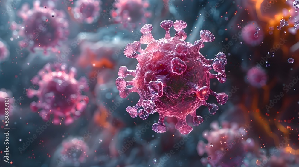 Poster microscopic view of dangerous virus outbreak causing global health crisis