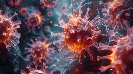 Microscopic View of Glowing Viral Cells Providing Insight into Infectious Disease Outbreaks