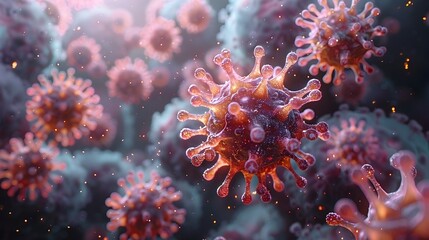 Microscopic View of Hazardous Viral Outbreak and Contagious Disease Spreading