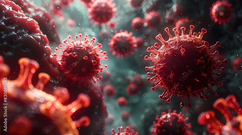Aufkleber microscopic view of infectious coronavirus cells causing global pandemic outbreak