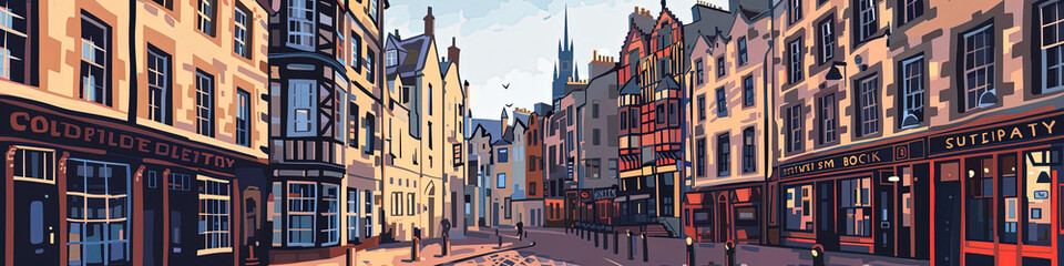 Naklejka premium Timeless Charm - Edinburgh Old Town Illustration