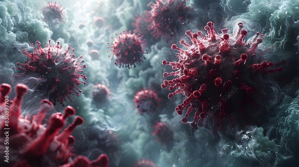 Aufkleber microscopic view of looming viral outbreak digital depicting the ominous threat and complexity of a 