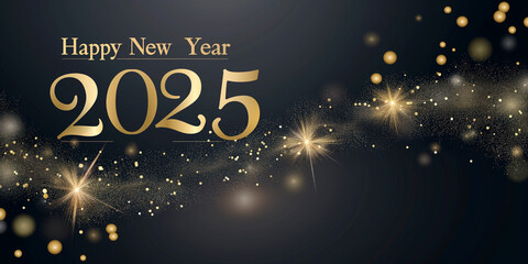 Dark background with the inscription "2025 Happy New Year" Clean Background Copy space Minimalist
