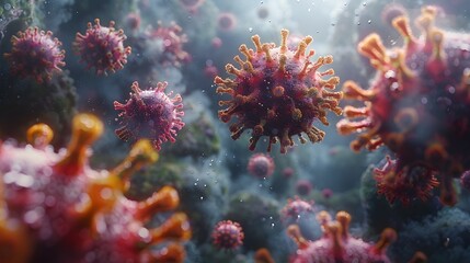 Obraz premium Microscopic View of Novel Coronavirus COVID 19 Outbreak Causing Global Health Crisis