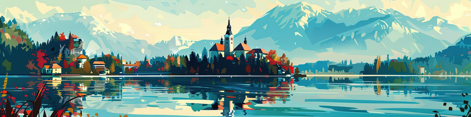 Tranquil Beauty - Lake Bled Illustration