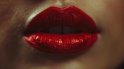 Fototapeta premium Close up red lips cosmetic.