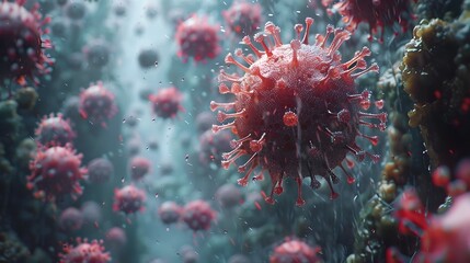 Microscopic View of Pandemic Virus Structure Causing Widespread Health Crisis