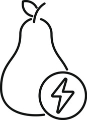 Minimalistic line art illustration of a pear with a lightning bolt, symbolizing energy and power