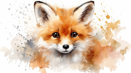 Cunning red fox, an eared predator, a wild beast in colored splashes of watercolor paints