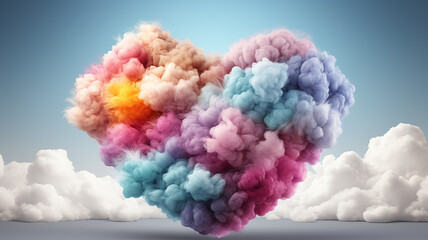Multicolored heart of colorful clouds, romantic bright greeting card for Valentine's Day on February 14th, a symbol of love