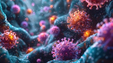 Fototapeta premium Microscopic Viral Outbreak A Global Medical Challenge Calling for Scientific Breakthroughs