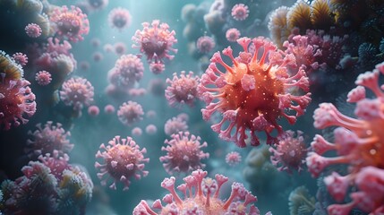 Naklejka premium Microscopic Viral Outbreak Conceptual Abstract Representation of Global Pandemic Crisis