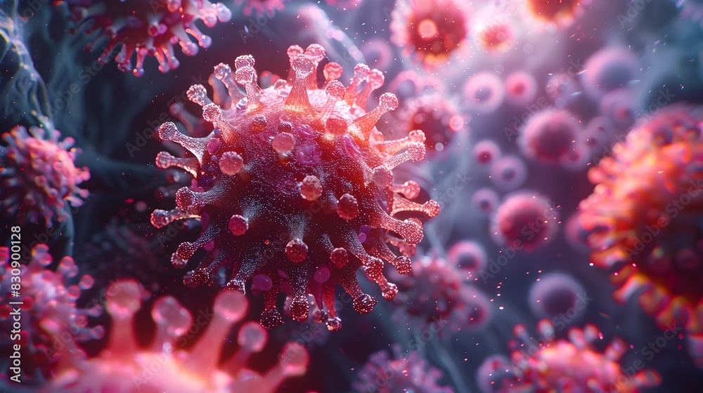 Poster Microscopic Viral Outbreak Intricate Biological Patterns in a Conceptual Digital Landscape
