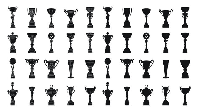 Big set sketch of trophys. Victory symbol. Flat graphic vector illustrations isolated on white background