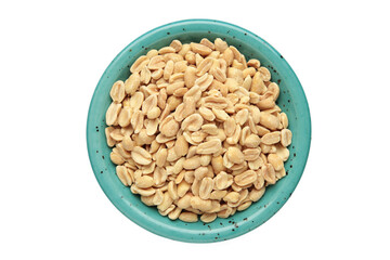 Roasted peanuts on plate isolated on white background