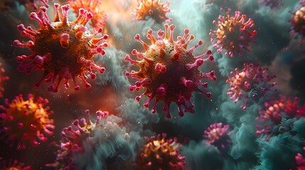 Obraz premium Microscopic Viral Pathogens Dangerous Epidemic Outbreak Illustrative Abstract Background