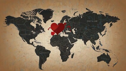 map of the world with heart