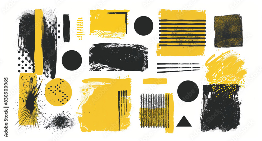 Wall mural abstract yellow and black shapes with a white background vector set. abstract rectangular shapes, ba - Wall murals