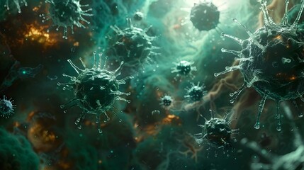 Fototapeta premium Microscopic Virus Cells and Pandemic Outbreak Abstract