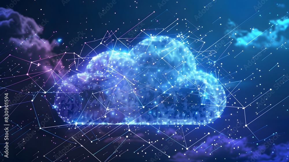 Poster cloud computing infrastructure collapsing under the weight of a massive data surge, resulting in wid