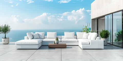 modern terrace with white couch