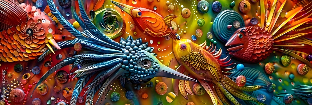 Poster Vibrant and Captivating Digital Artwork with Intricate Patterns and Fluid Organic Forms