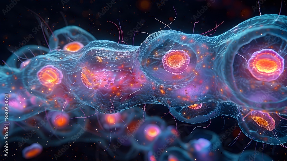 Poster Vibrant and Dynamic Microscopic Cellular Structures Showcase Scientific and Discovery