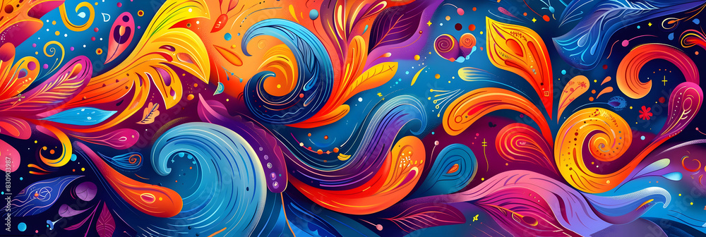 Aufkleber Vibrant and Swirling Abstract Digital Art with Colorful Fluid Patterns and Dynamic Movements