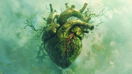 A heart with green leaves growing out of it