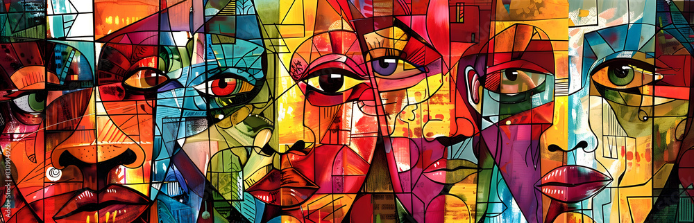 Aufkleber vibrant expression of diverse faces in a captivating kaleidoscopic mosaic design