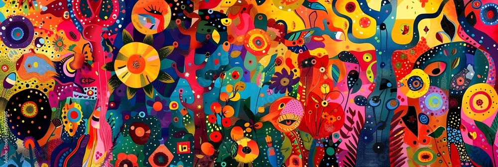 Poster vibrant floral explosion of captivating organic shapes and mesmerizing psychedelic patterns