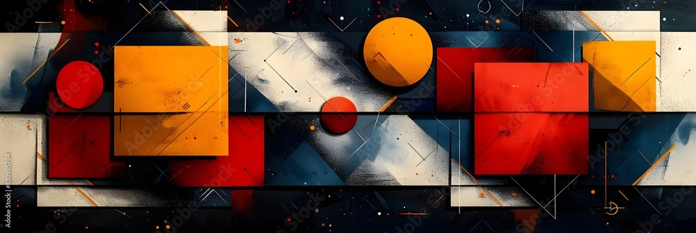 Aufkleber Vibrant Geometric Celestial Composition with Floating Orbs and Shapes in a Dynamic Futuristic Space