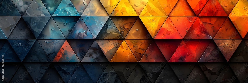 Aufkleber vibrant geometric mosaic of triangular shapes in fiery hues and cool tones