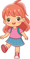 Cute little girl with backpack vector icon